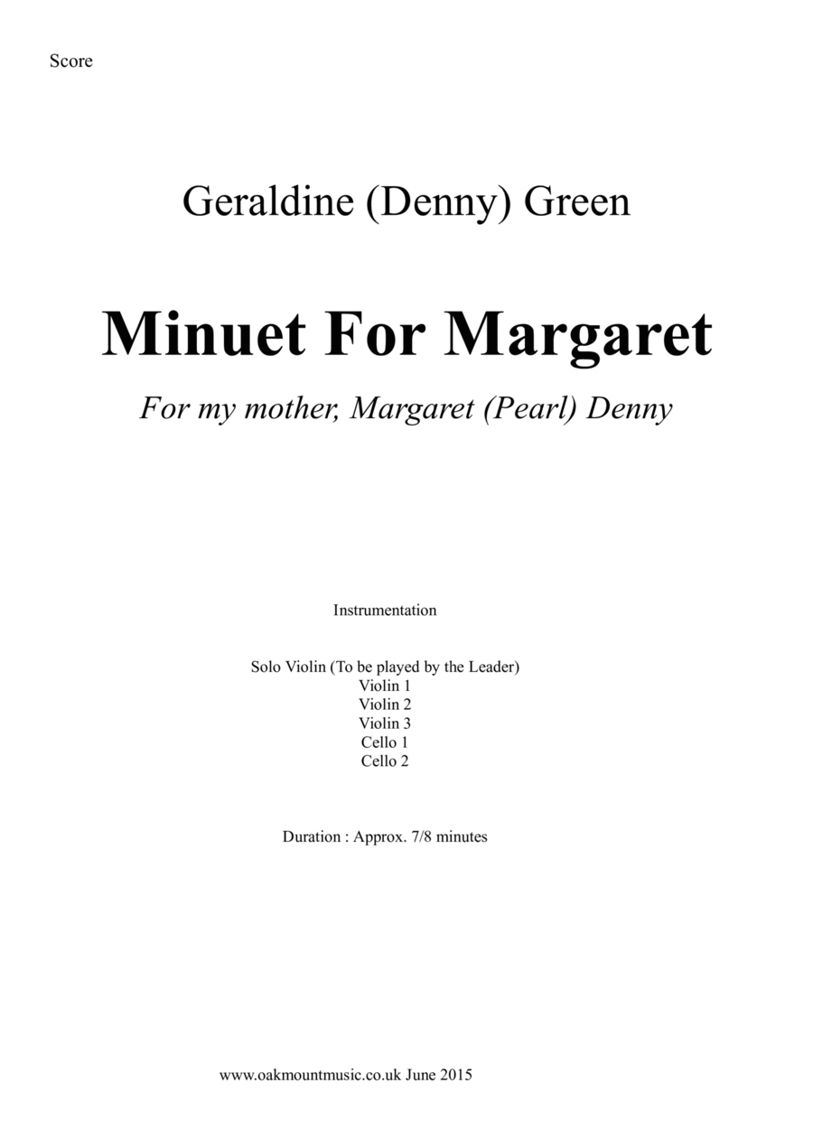 Minuet For Margaret, for Strings. (School Arrangement) Chamber Music scores gallery preview page 1