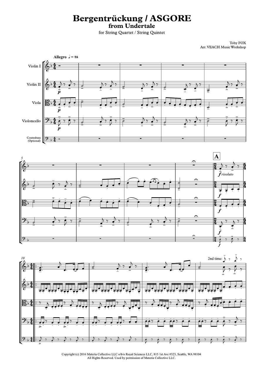 ASGORE (from Undertale) ASGORE (from Undertale) String Quartet scores gallery preview page 1