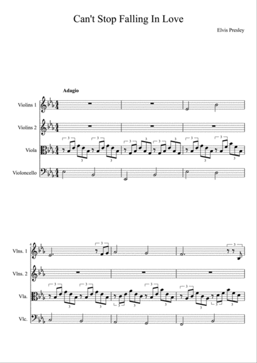 Can't Help Falling In Love String Quartet scores gallery preview page 1