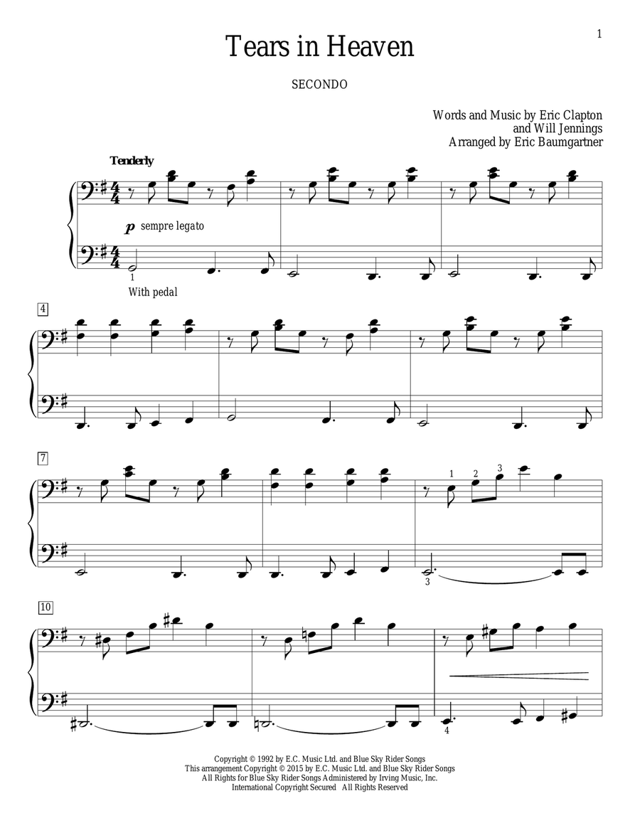 Tears In Heaven Piano Duet scores gallery preview page 1