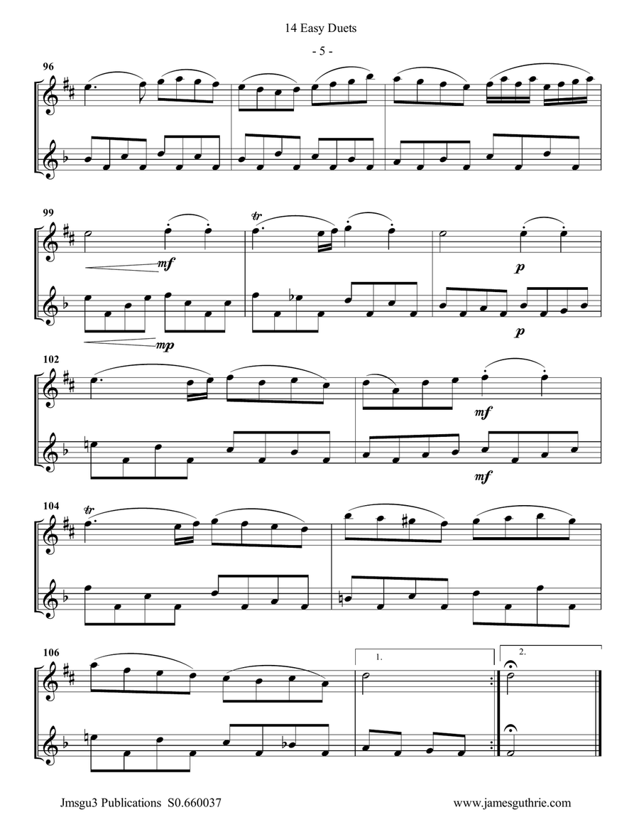 Bach: 14 Easy Duets for Oboe & Oboe d'Amore Woodwind Duet scores gallery preview page 5