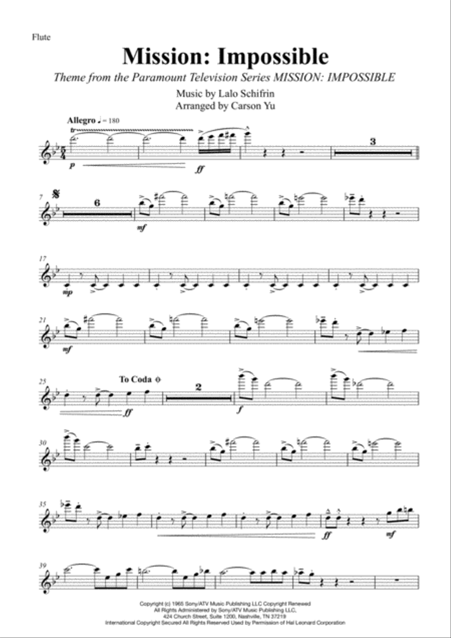 Mission: Impossible Theme from the Paramount Television Series MISSION: IMPOSSIBLE Woodwind Quintet scores gallery preview page 2