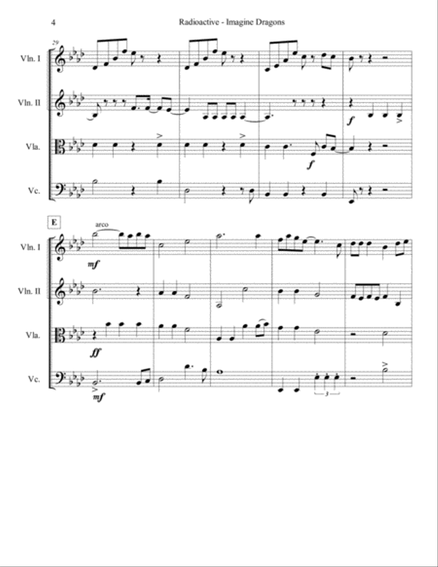 Radioactive Radioactive String Quartet scores gallery preview page 4