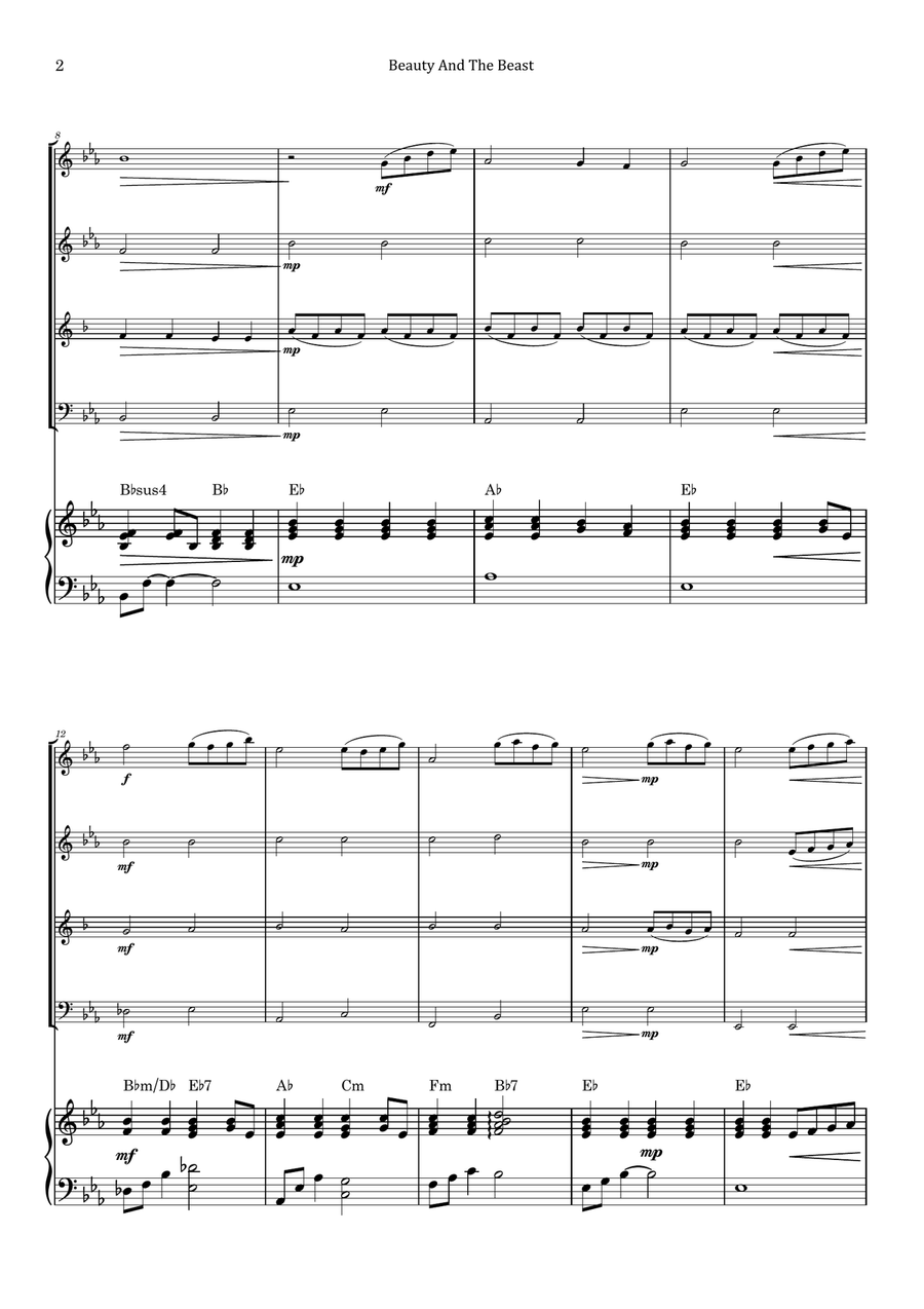 Beauty And The Beast Woodwind Quartet scores gallery preview page 2