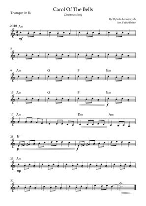 Carol Of The Bells (Christmas Song) for Trumpet in Bb Solo with Chords