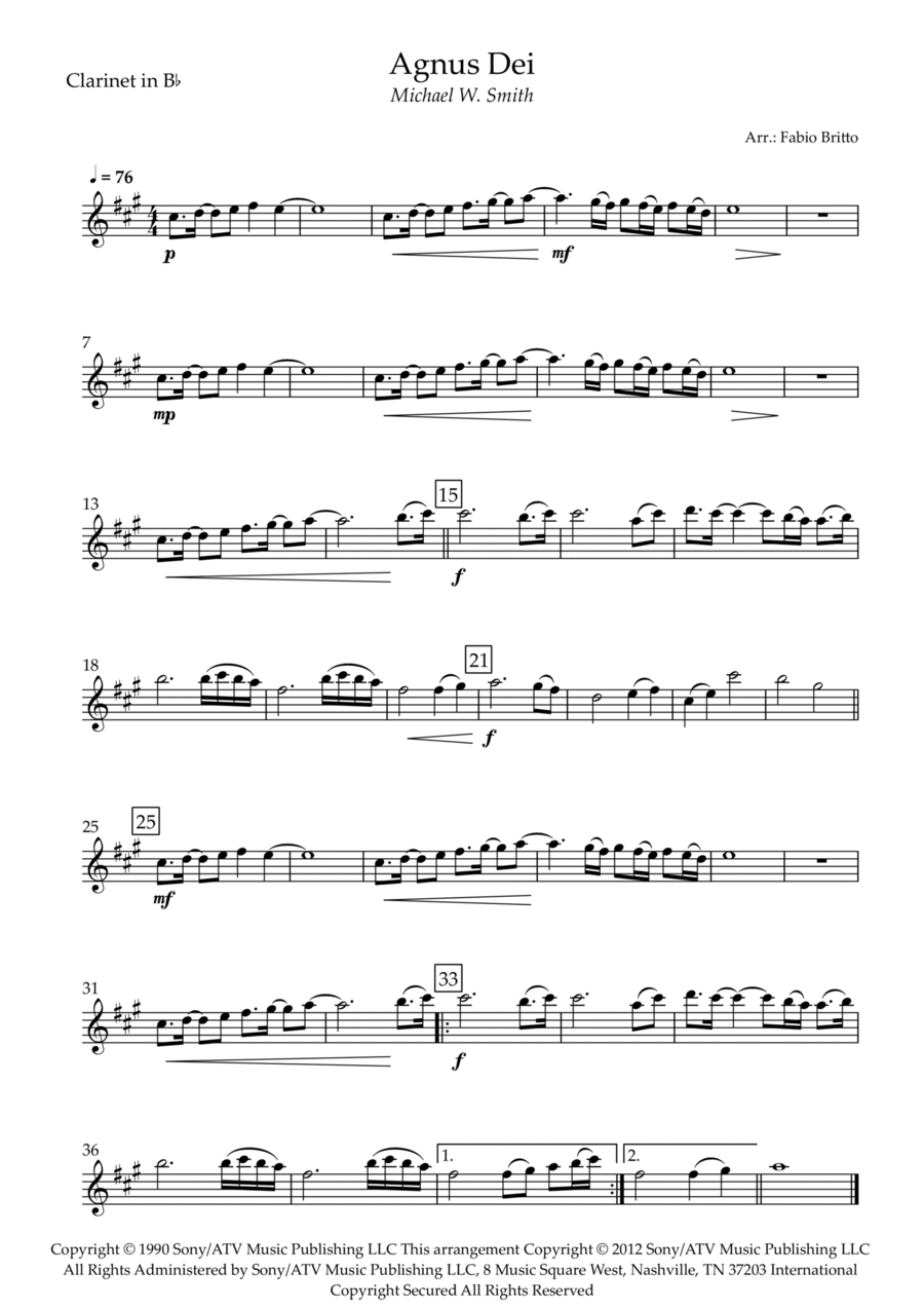 Agnus Dei Agnus Dei B-Flat Clarinet scores gallery preview page 1