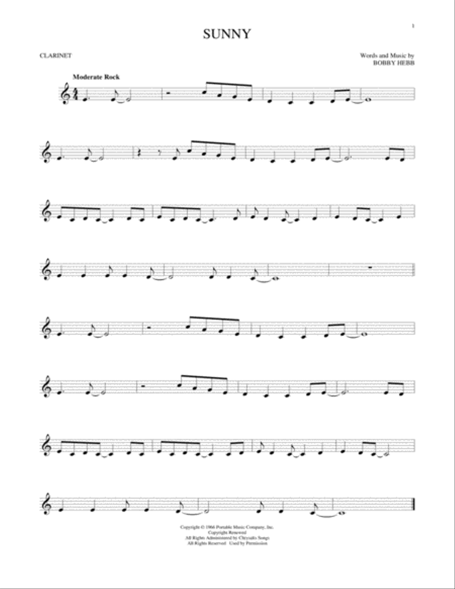 Sunny Sunny Clarinet Solo scores gallery preview page 1