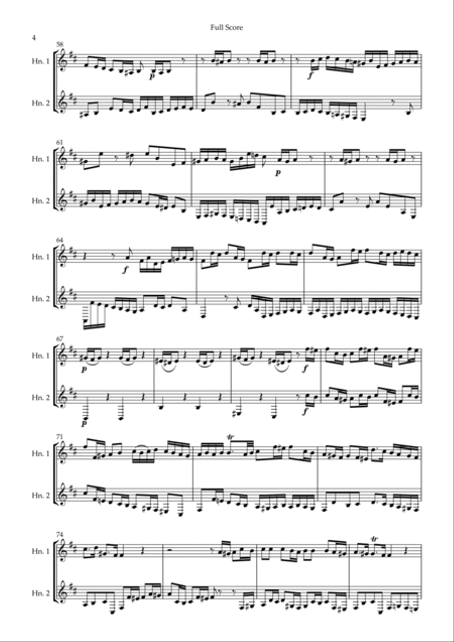 Brandenburg Concerto No. 3 in G major, BWV 1048 1st Mov. (J.S. Bach) for Horn in F Duo Brass Duet scores gallery preview page 4