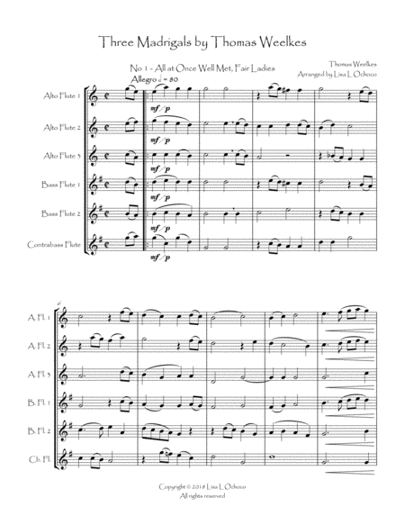 Three Weelkes Madrigals for Low Flute Choir image number null
