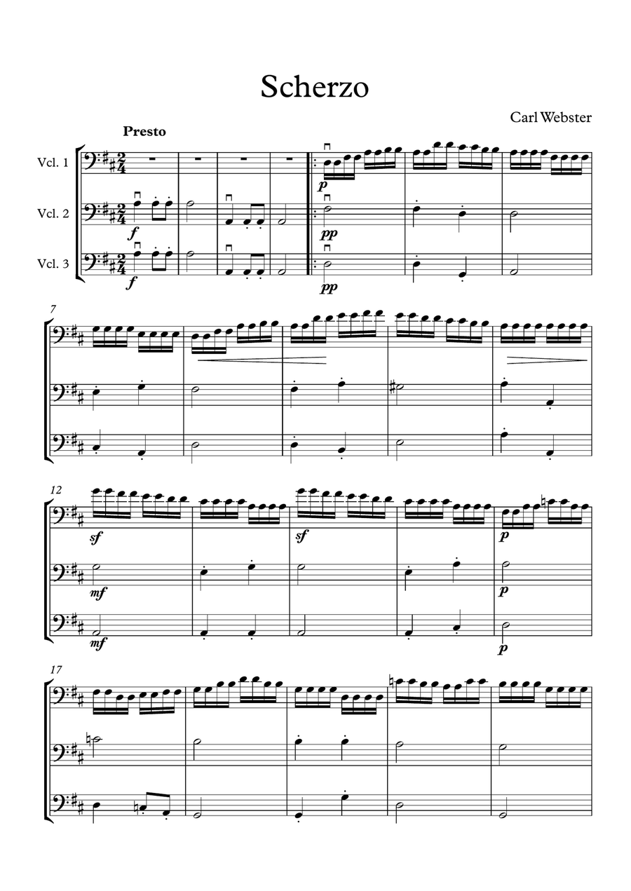 Webster's Scherzo for cello trio String Trio scores gallery preview page 1