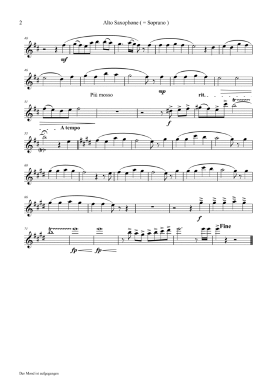 Der Mond ist aufgegangen - German Folk Song - Saxophone Quartet Saxophone Quartet scores gallery preview page 5