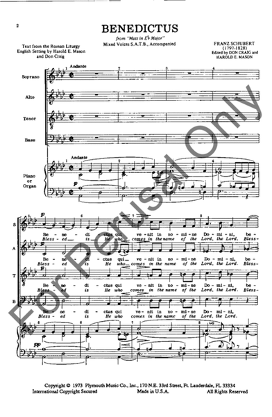 Benedictus: from "Mass In E-flat Major"
