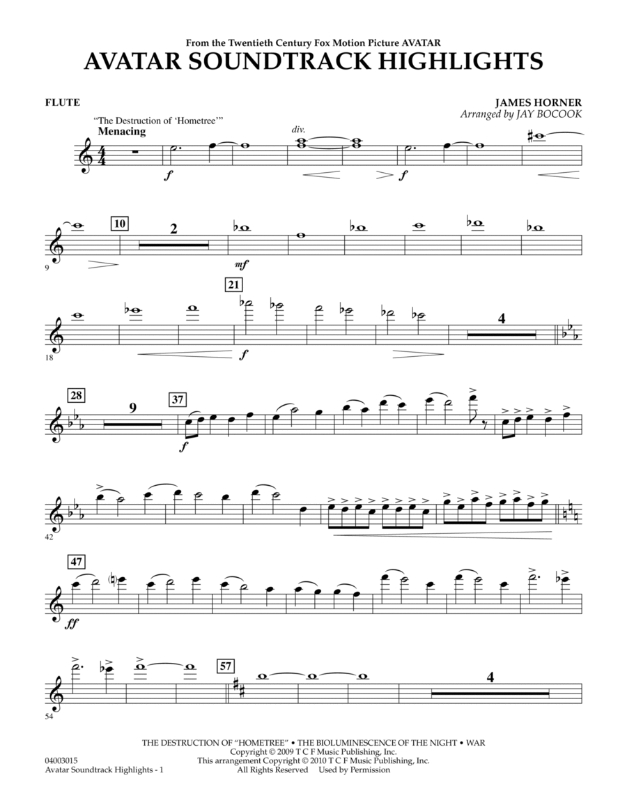 Avatar Soundtrack Highlights - Flute Concert Band scores gallery preview page 1