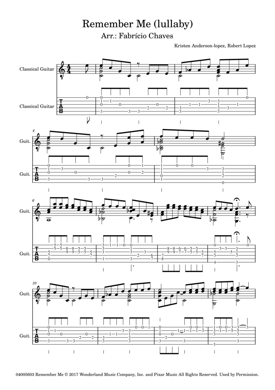 Remember Me (lullaby) Remember Me (lullaby) Guitar Solo scores gallery preview page 1