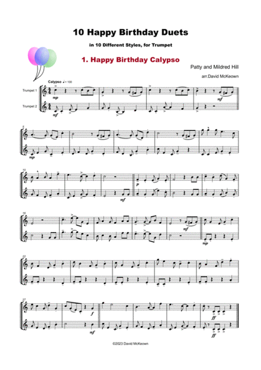 10 Happy Birthday Duets, (in 10 Different Styles), for Trumpet