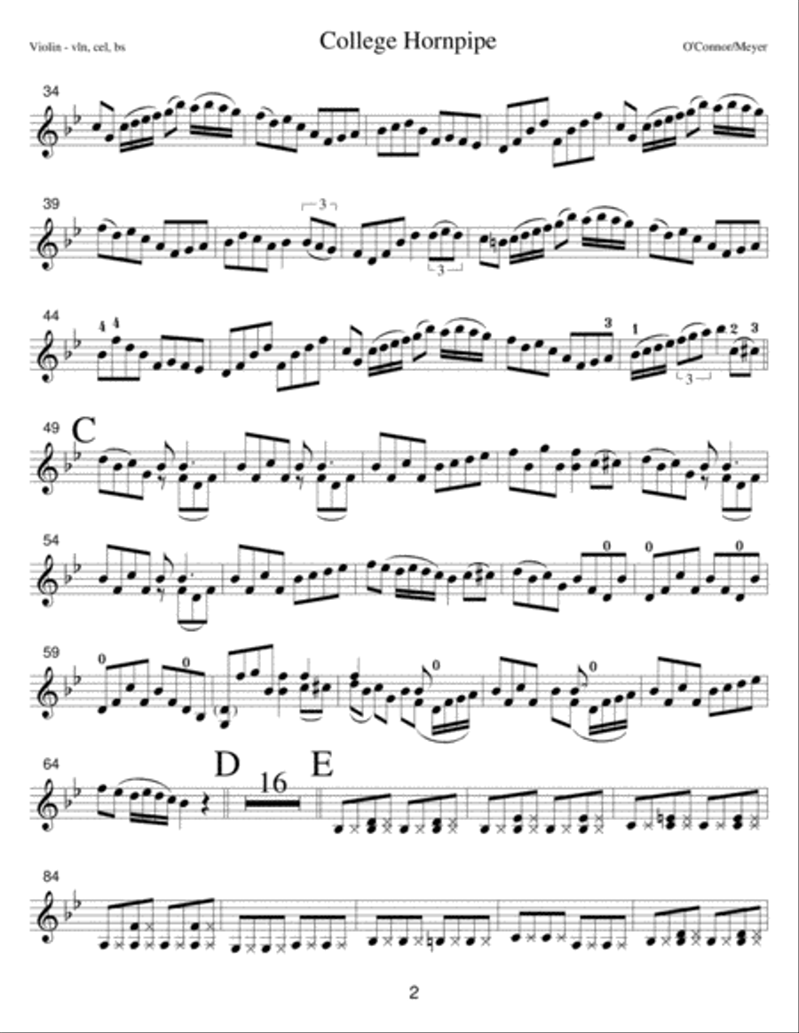 College Hornpipe (violin part - vln, cel, bs) String Trio scores gallery preview page 5