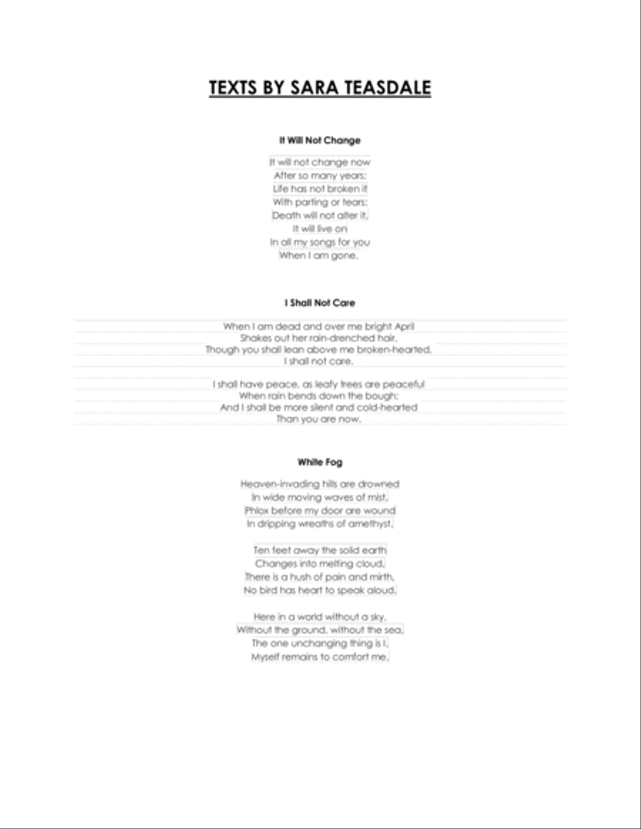 Three Sara Teasdale Songs for Soprano and Piano - Opus 15 Soprano Voice scores gallery preview page 3