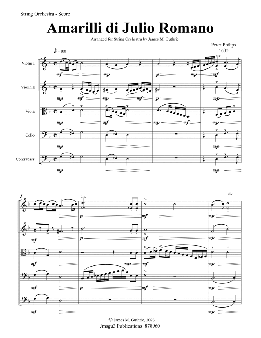 Philips: Amarilli di Julio Romano for String Orchestra - Score Only image number null