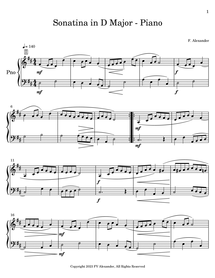 Sonatina in D Major Piano Method scores gallery preview page 1
