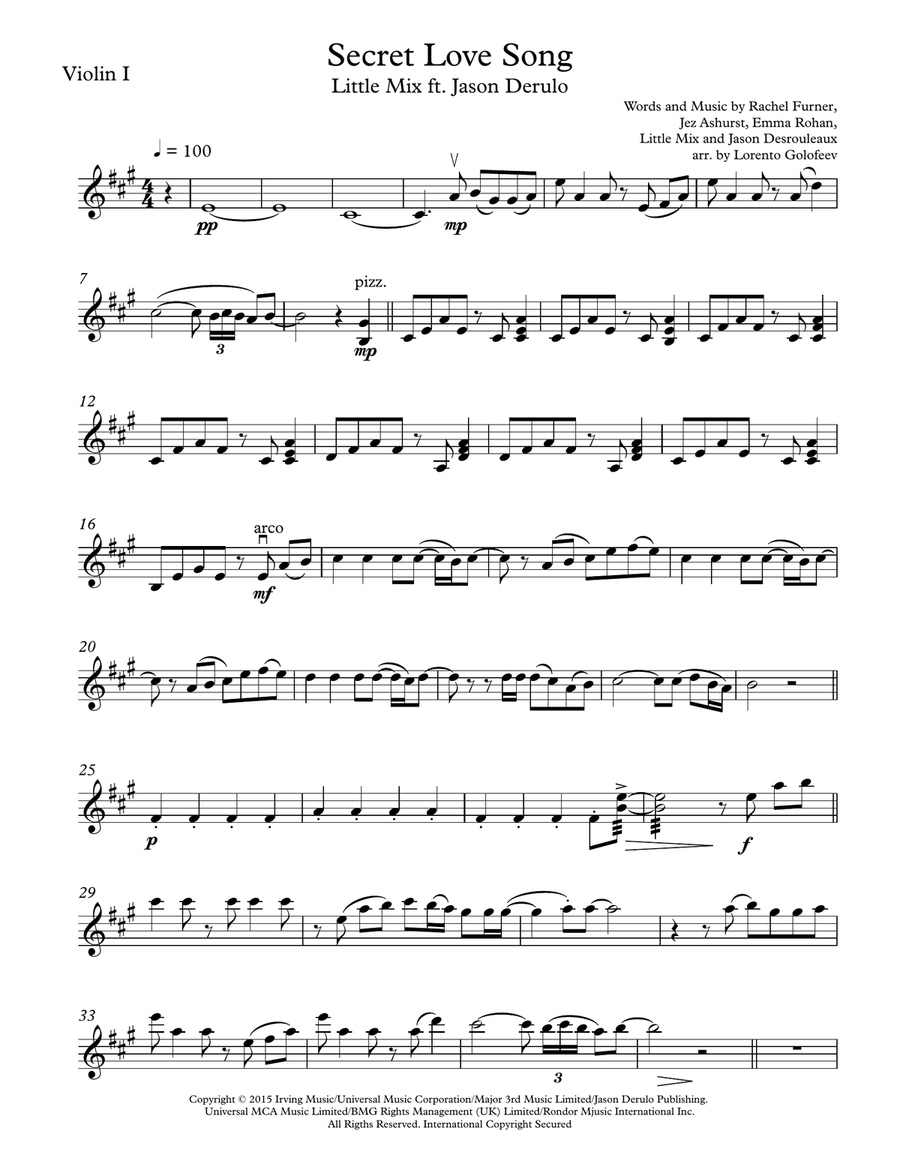 Secret Love Song String Quartet scores gallery preview page 1