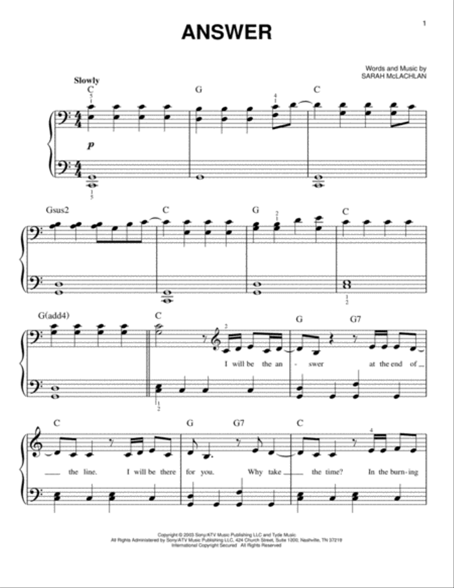 Answer Easy Piano scores gallery preview page 1