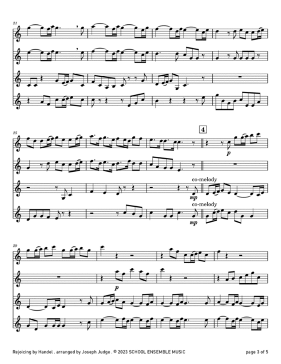 Rejoicing by Handel for Clarinet Quartet in Schools Clarinet Quartet scores gallery preview page 3