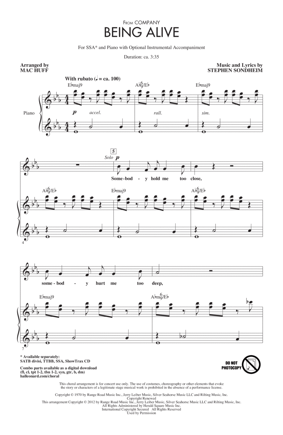 Being Alive Being Alive SSA scores gallery preview page 1