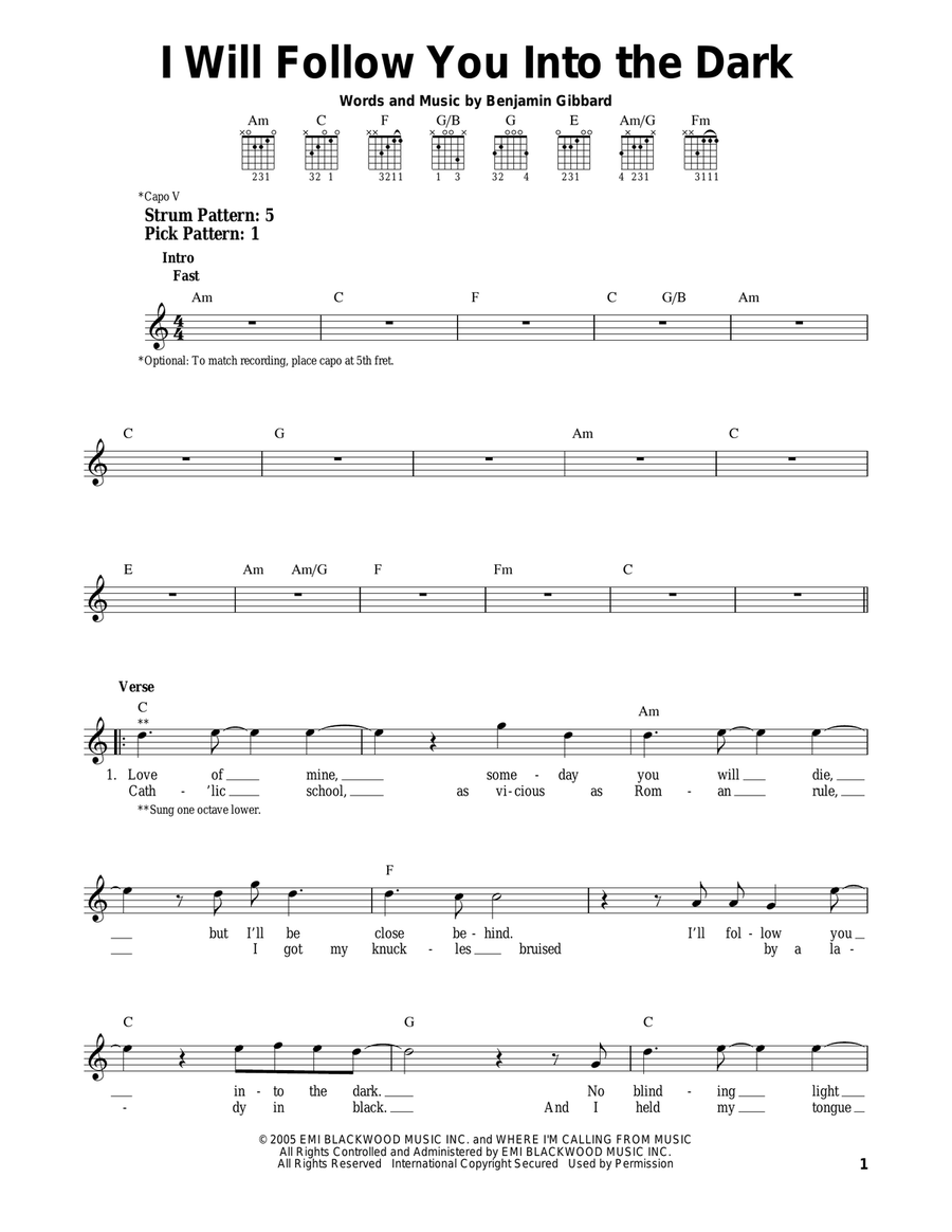 I Will Follow You Into The Dark Acoustic Guitar scores gallery preview page 1