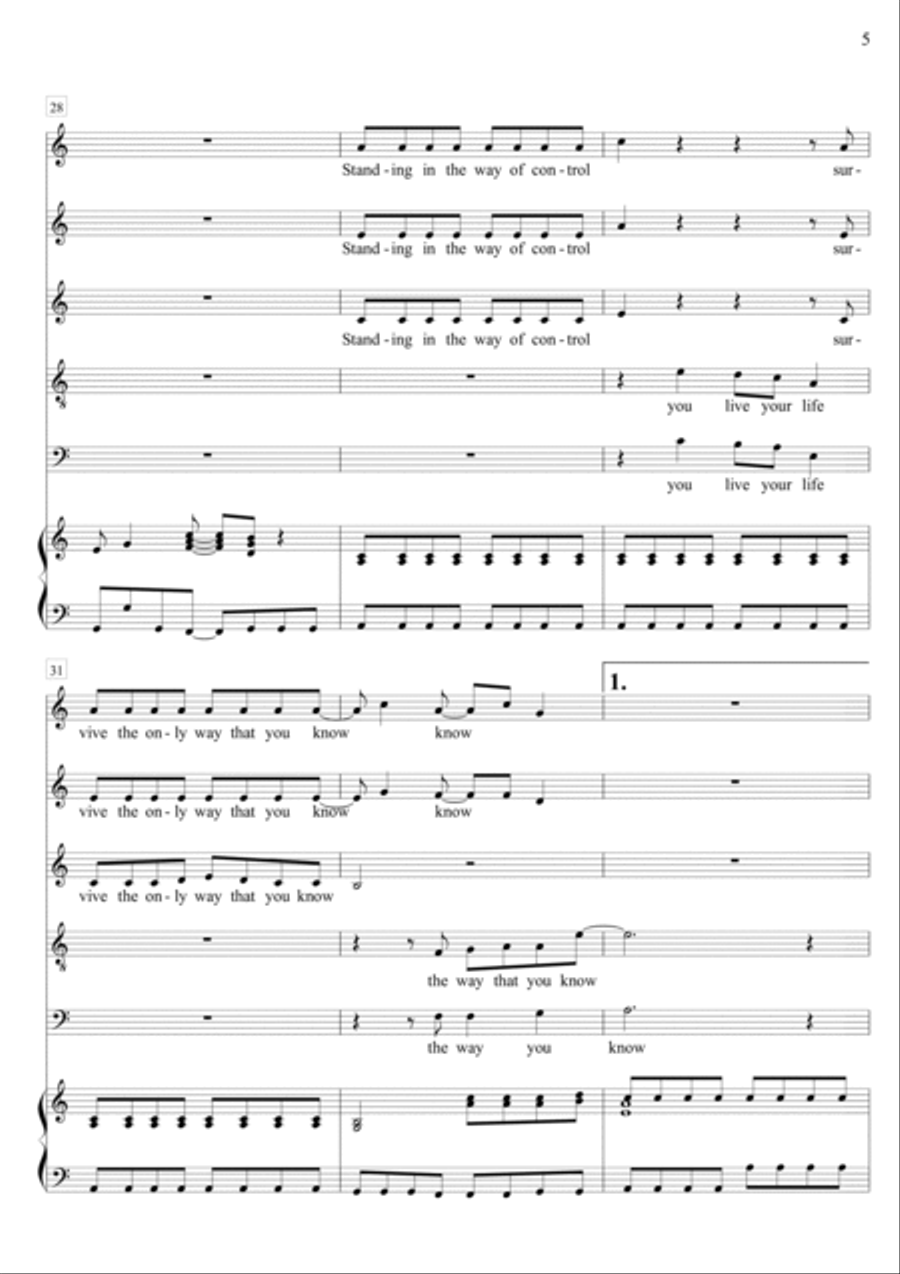 Standing In The Way Of Control 4-Part scores gallery preview page 5