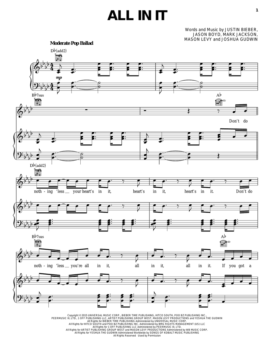 All In It Piano, Vocal, Guitar scores gallery preview page 1