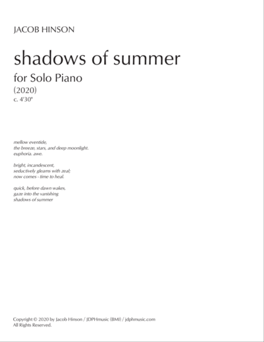 Shadows of Summer - Piano Solo Piano Solo scores gallery preview page 1