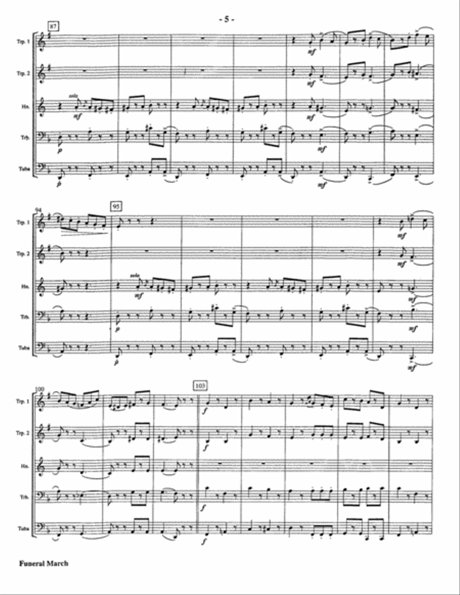 Funeral March of a Marionette for Brass Quintet (Alfred Hitchcock Theme) Brass Quintet scores gallery preview page 5
