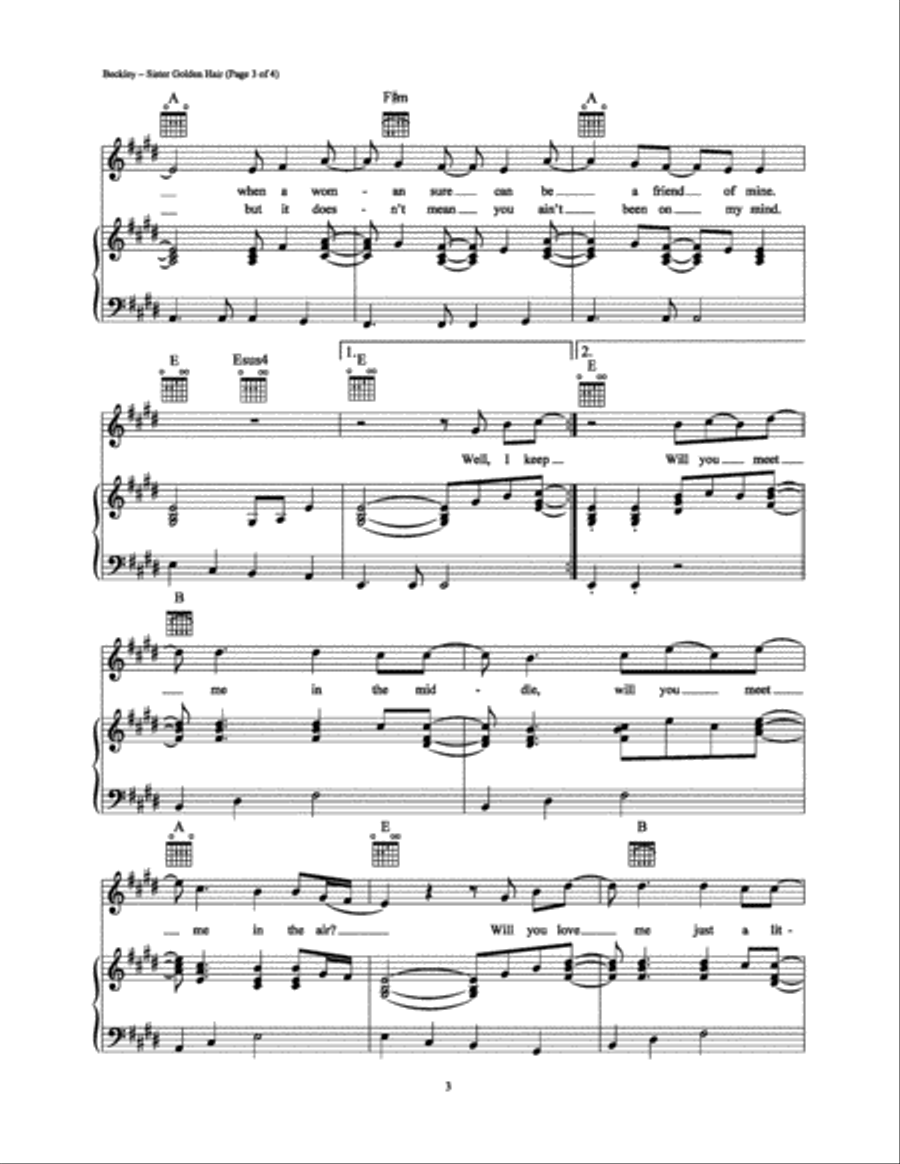 Sister Golden Hair Sister Golden Hair Piano, Vocal, Guitar scores gallery preview page 3
