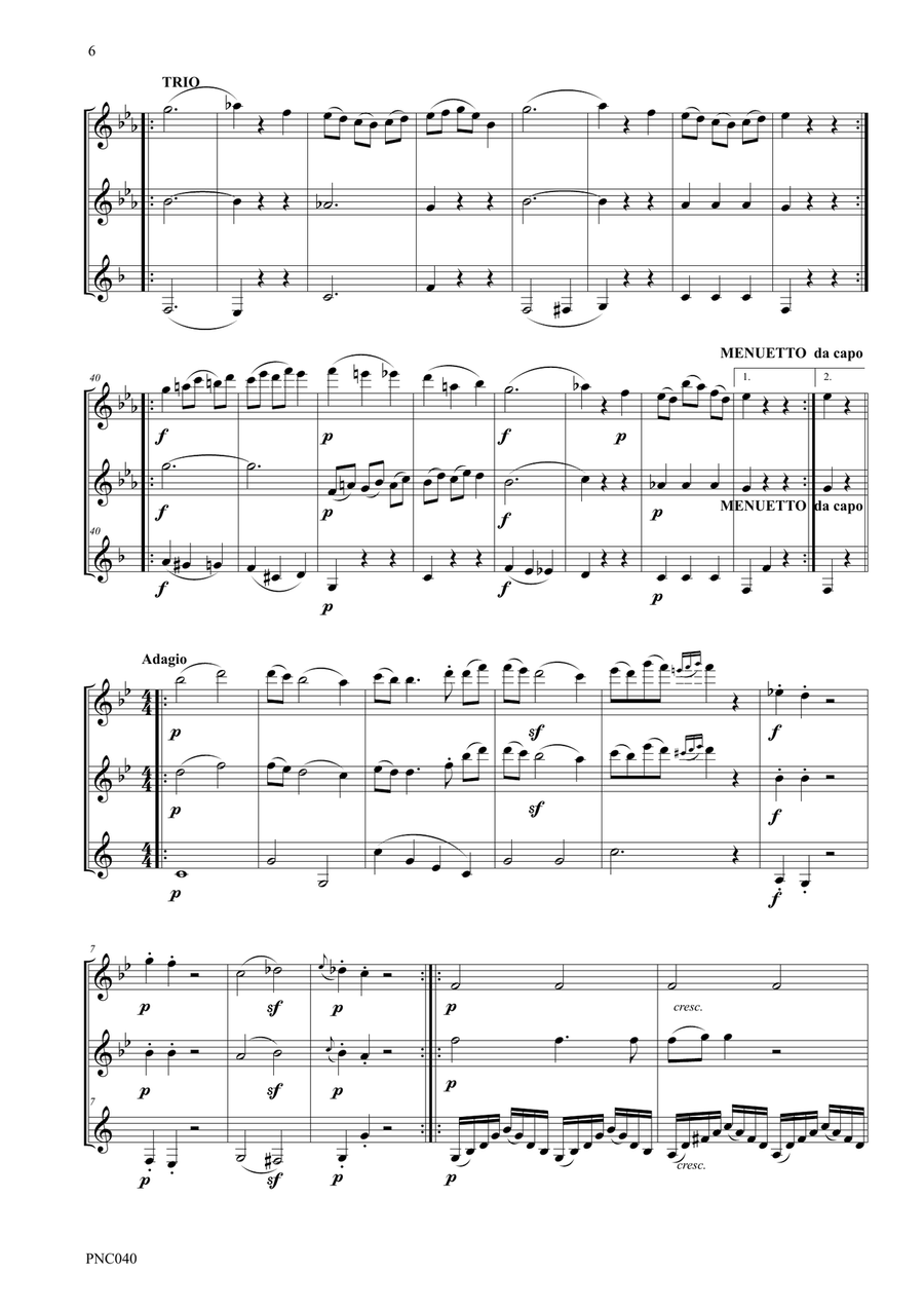 MOZART DIVERTIMENTO FOR FLUTE, OBOE & CLARINET K. Anh. 229 No. 1in Bb Woodwind Trio scores gallery preview page 6