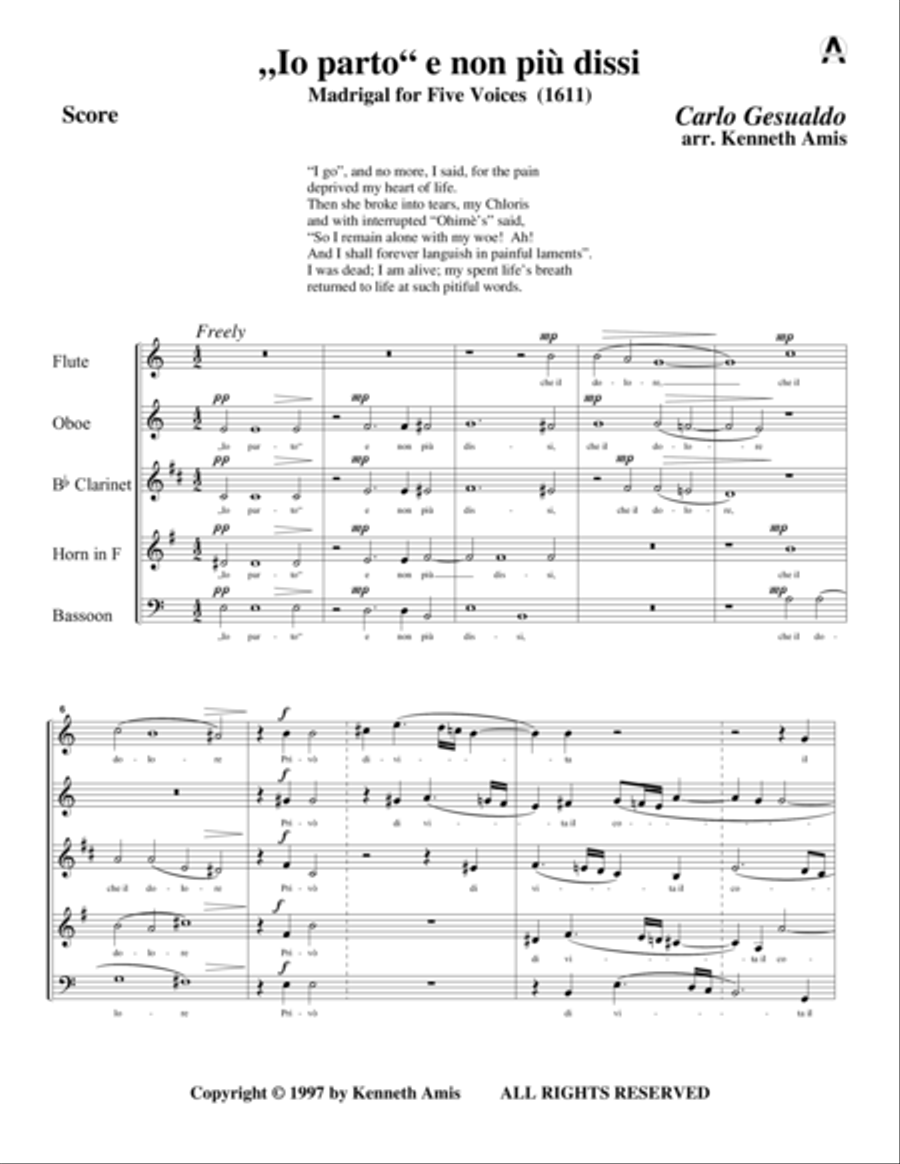 Io parto e non più dissi (for woodwind quintet) Woodwind Quintet scores gallery preview page 3