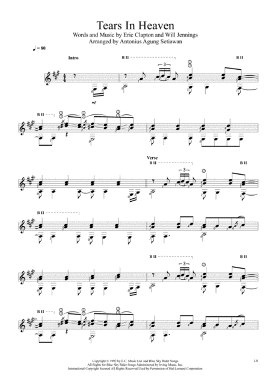 Tears In Heaven Guitar Solo scores gallery preview page 1