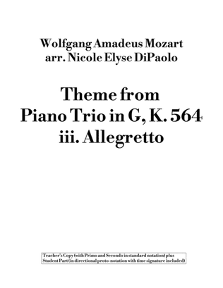 Theme from Piano Trio in G K564, III - Proto-Notation Beginner Arrangement w/ Teacher Duet (2P4H or