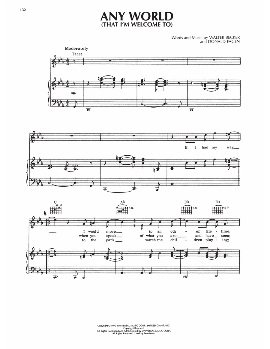 Any World (That I'm Welcome To) Piano, Vocal, Guitar scores gallery preview page 1