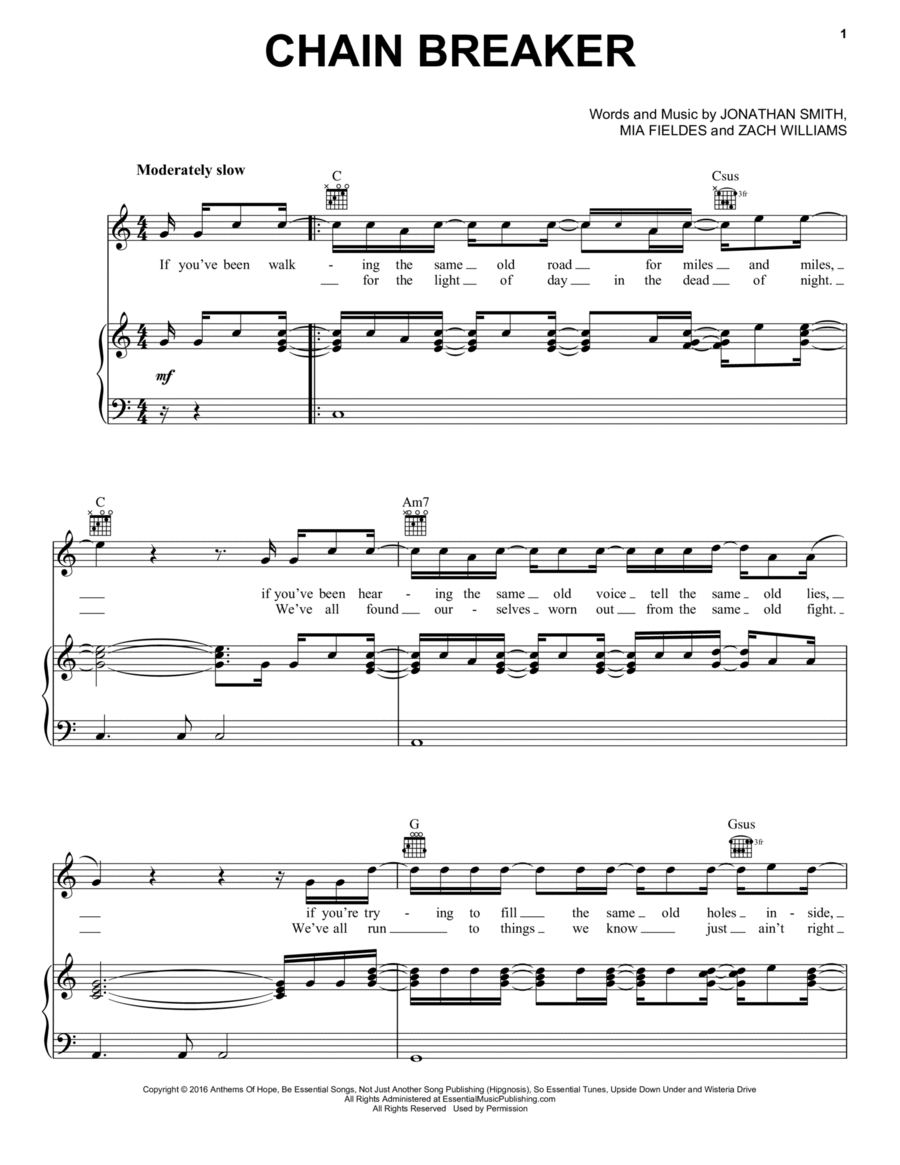 Chain Breaker Piano, Vocal, Guitar scores gallery preview page 1