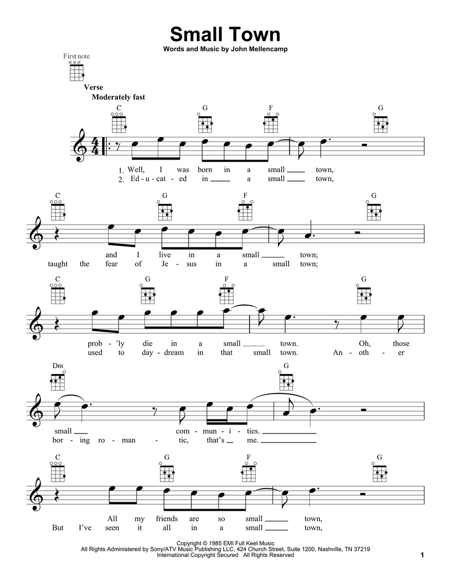 Small Town Ukulele scores gallery preview page 1