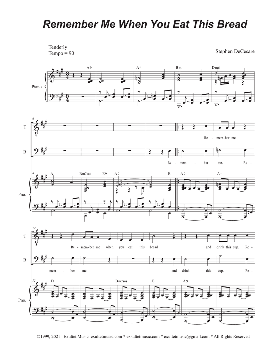 Remember Me When You Eat This Bread (Duet for Tenor and Bass solo) Tenor Voice scores gallery preview page 1
