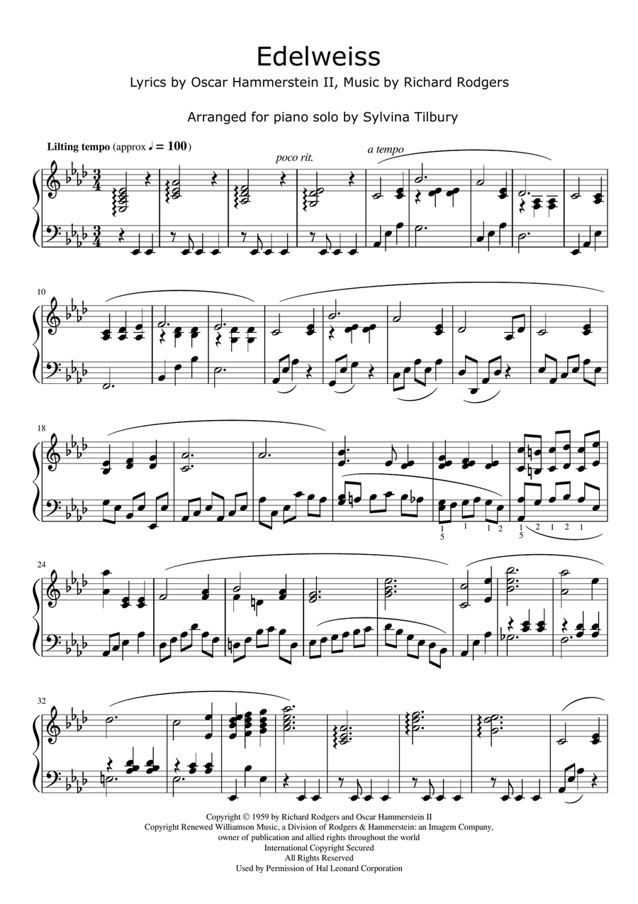 Edelweiss Piano Solo scores gallery preview page 1