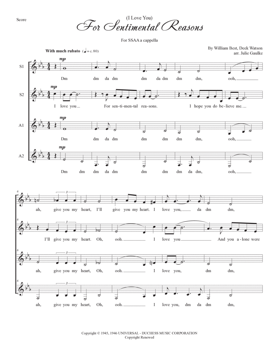 (i Love You) For Sentimental Reasons SSAA scores gallery preview page 1