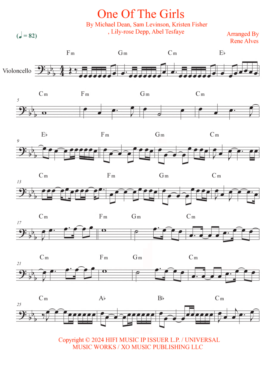 One Of The Girls Cello Solo scores gallery preview page 1