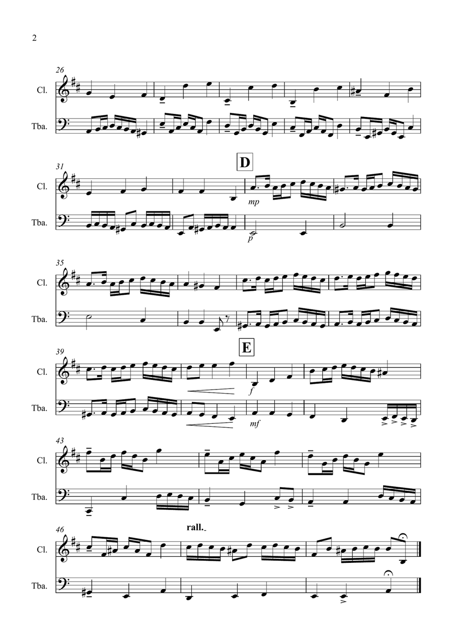 Rondeau (from Abdelazer) for Clarinet and Tuba Duet B-Flat Clarinet scores gallery preview page 2