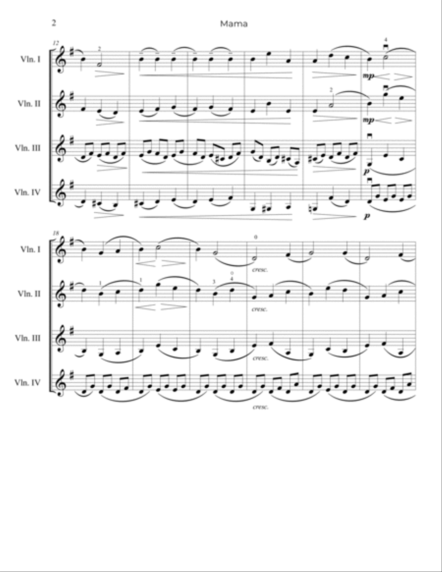 Tchaikovsky: Mama, Op.39, No.3 - Violin Quartet