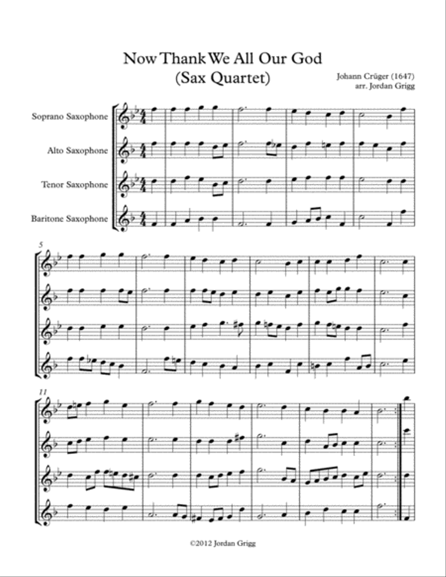Now Thank We All Our God (Sax Quartet) Saxophone Quartet scores gallery preview page 1