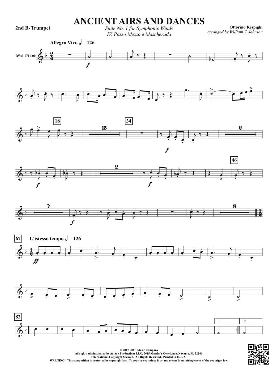 Ancient Airs and Dances - Suite No. 1 for Symphonic Winds - IV. Passo Mezzo e Mascherada: 2nd B-flat Trumpet B-Flat Trumpet scores gallery preview page 1