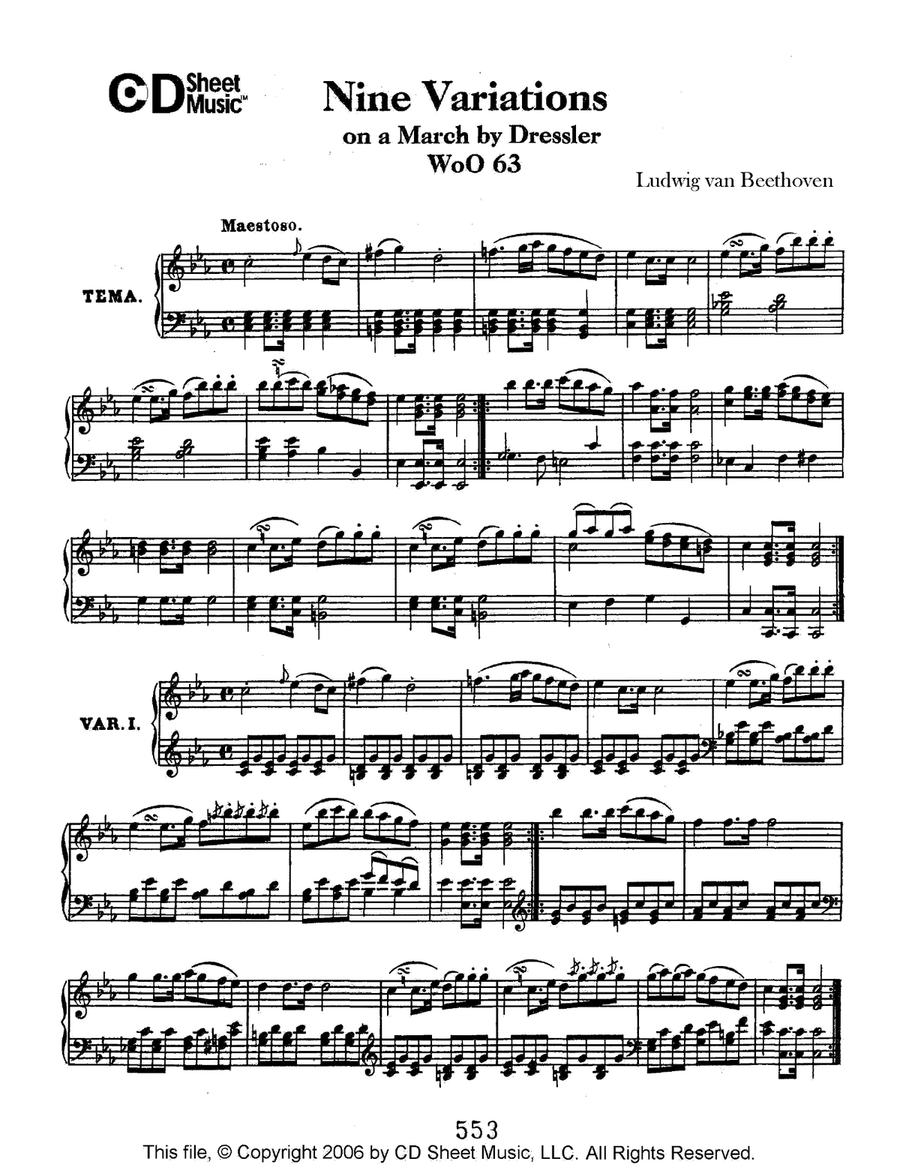 Variations (9) On A March By Dressler, Woo 63 Piano Solo scores gallery preview page 1