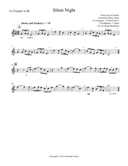 Silent Night (Bb) (Brass Octet - 4 Trp, 1 Hrn, 2 Trb, 1 Tuba)